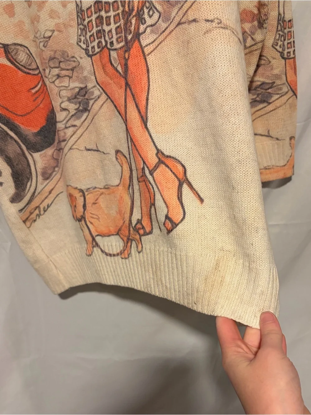 Cream Scenic Graphic Crewneck Sweater for Men